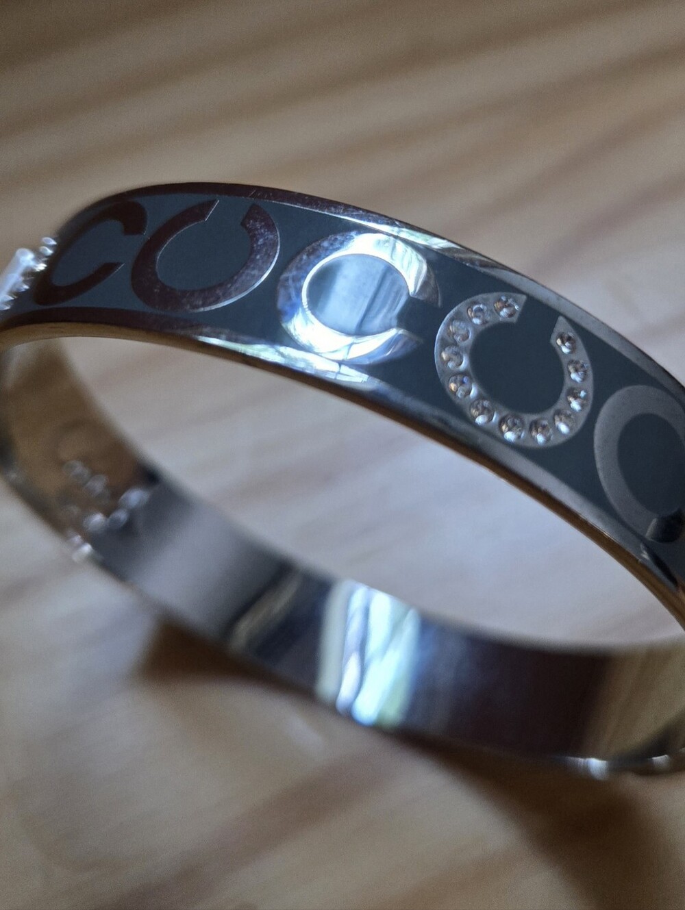 Vintage Coach Silver Logo Bangle Bracelet with Crystal Accents